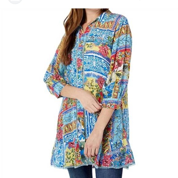 Johnny Was - Size XL Midsummer Sednea 100% Silk Ruffle Tunic Blouse - Picture 4 of 8